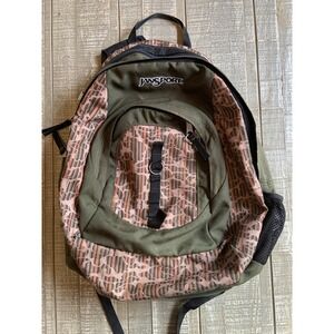 Vtg Y2K JANSPORT USA Hunter Green Brown School BACKPACK Stripes Clean